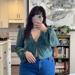 Urban Outfitters Green Puff Sleeve Blouse